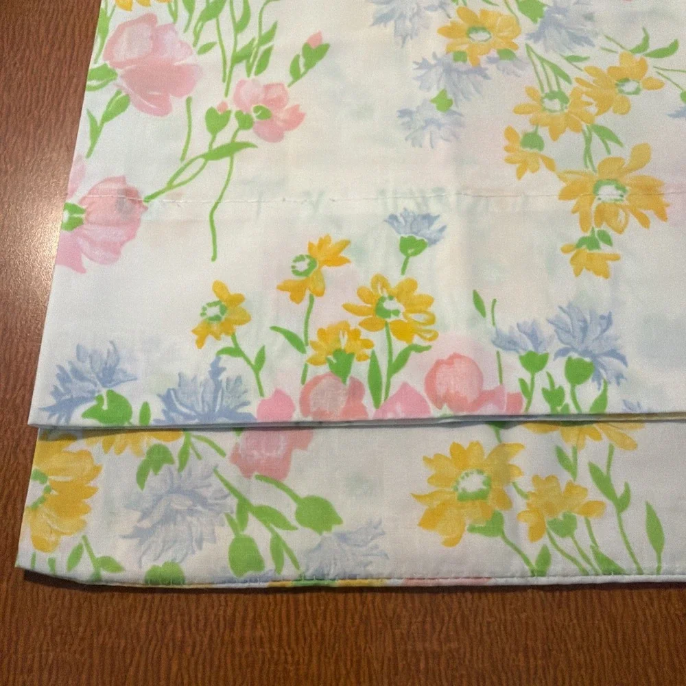 Vintage Cannon Monticello 50/50 cotton poly green Floral Standard Pillowcase
